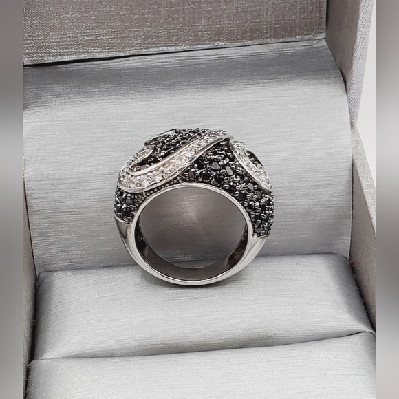 Black & White Diamond Simulant 925 Sterling Silver Rhodium Statement Des… - Picture 2 of 6